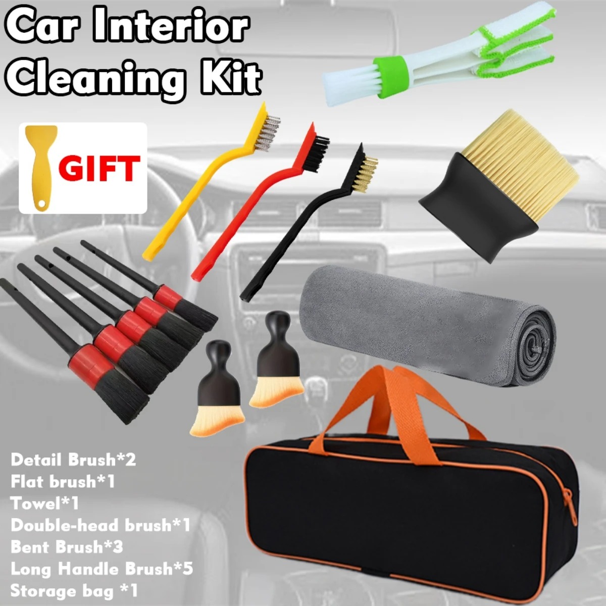Dirt Brush Interior - 1-15-delige autoreinigingsborstelset, krachtige schrobber voor leer,